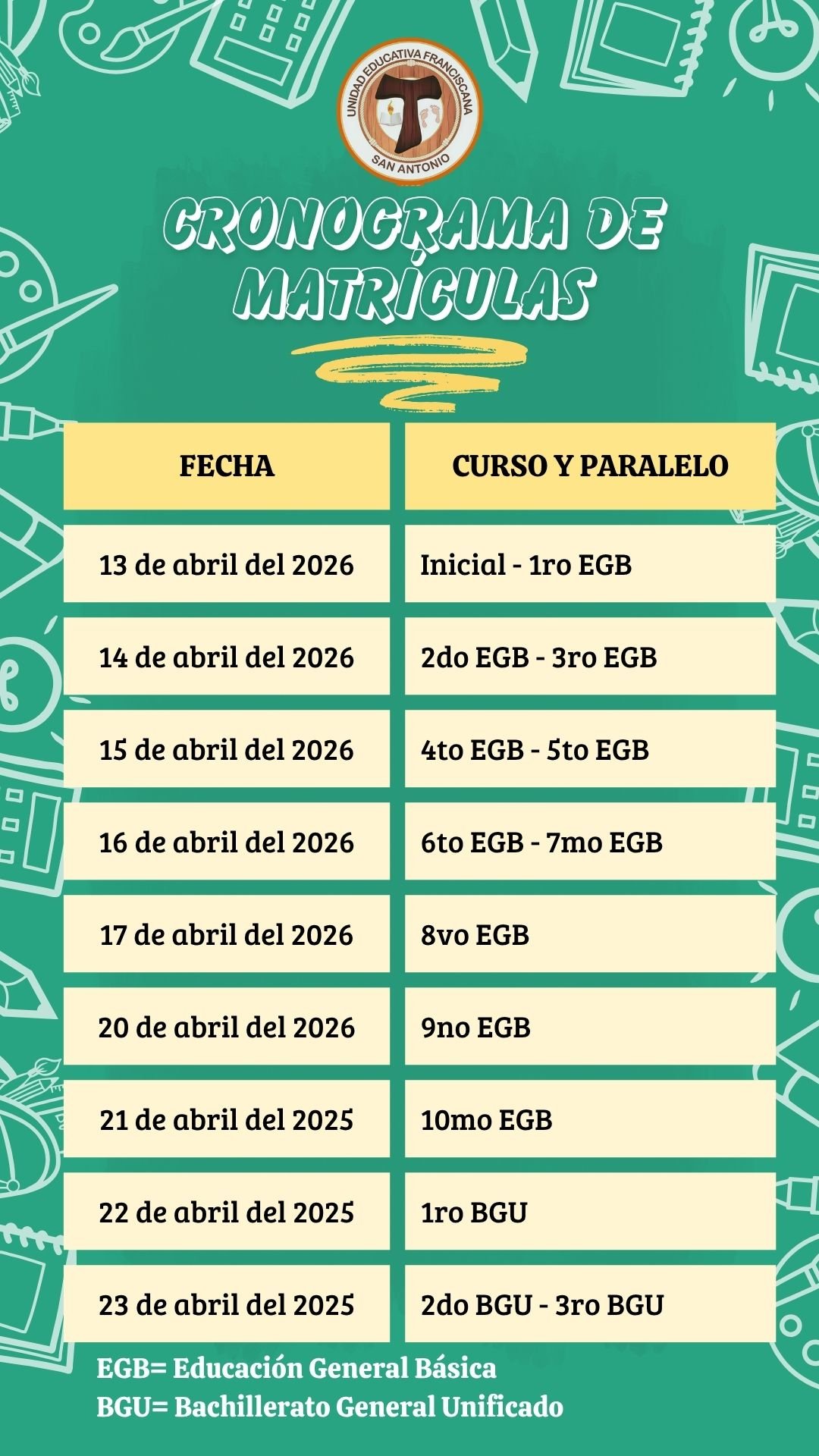 Cronograma de Matrículas 2026-2027
